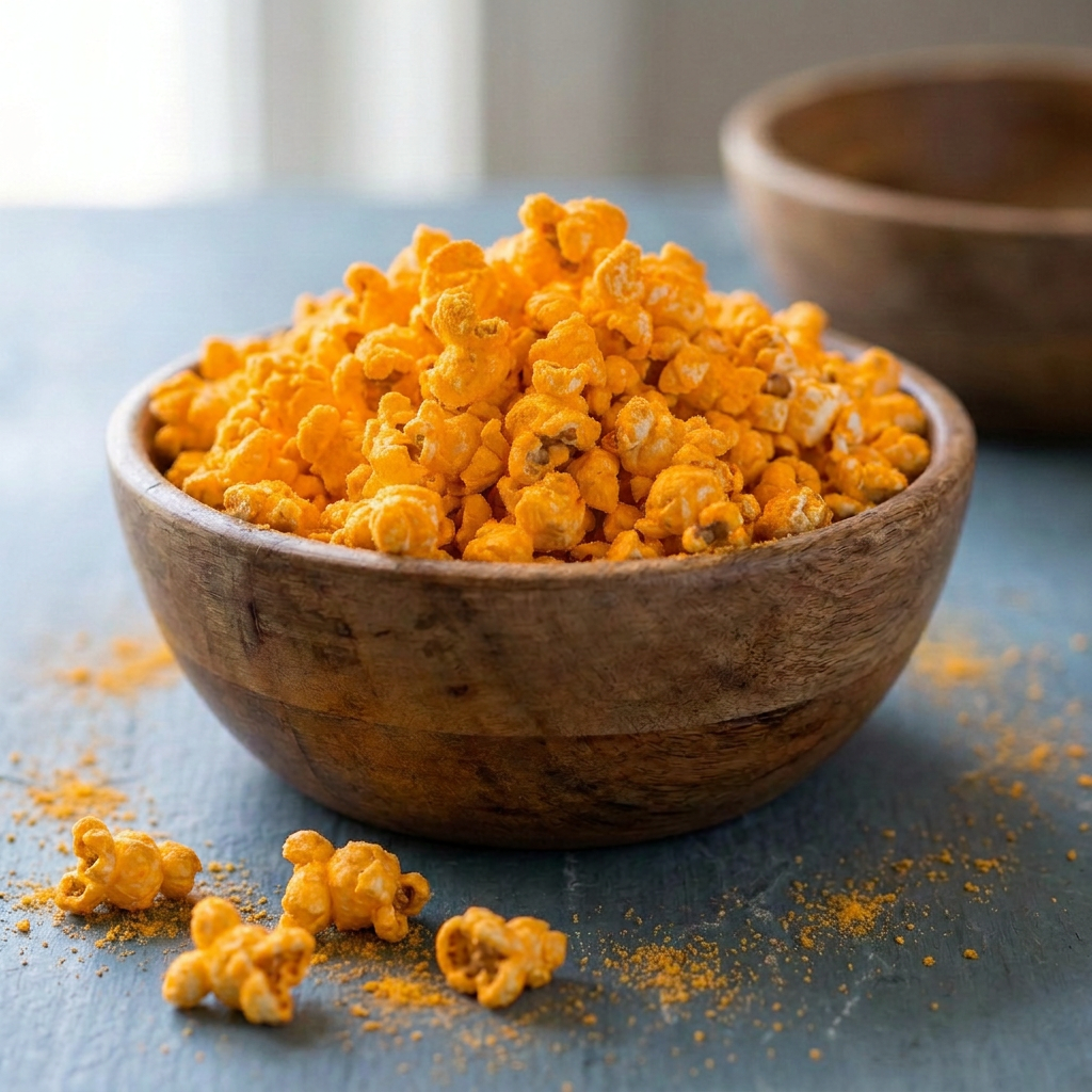 Extreme Cheese gourmet popcorn in a wooden bowl