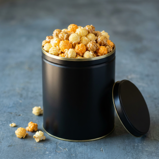 Popstarz Popcorn Classic Americana Signature Tin filled with buttered, cheddar and caramel popcorn