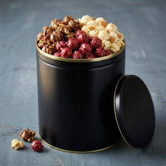 Popstarz Popcorn Fan Favorites Signature Tin filled with Bear Crunch, Red Velvet and Banana Pudding popcorn